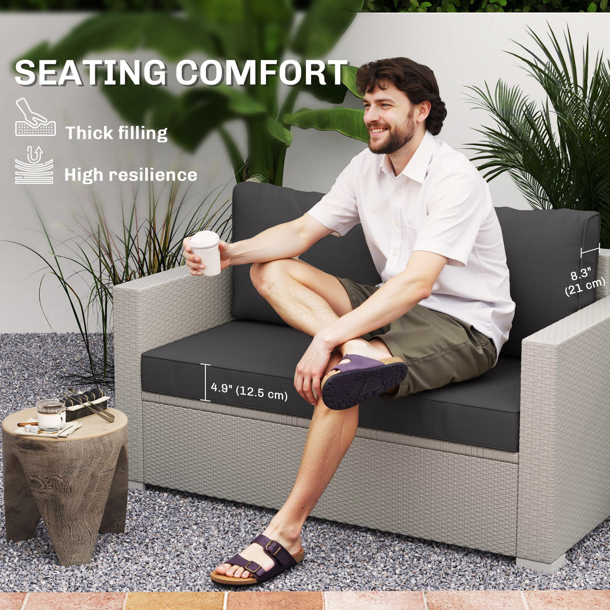 2 Seater Outdoor Seat Cushions with Backrest, Black — product view 6