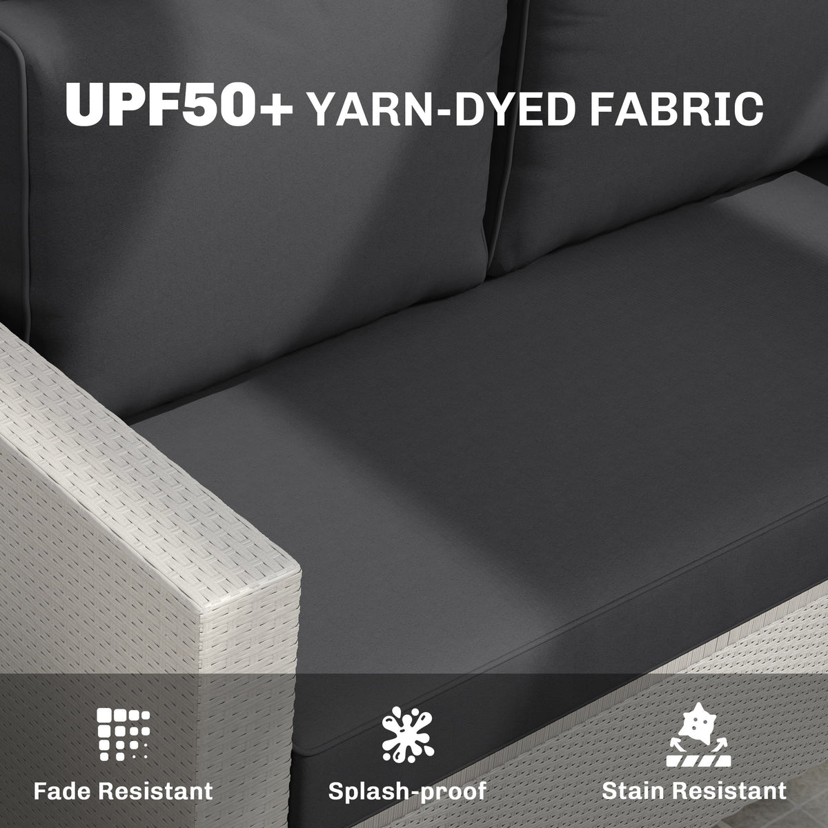 2 Seater Outdoor Seat Cushions with Backrest, Black — product view 7