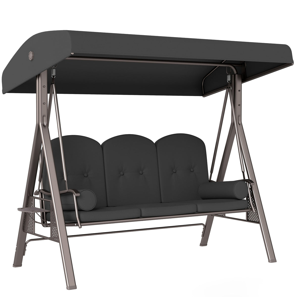 3 Seater Canopy Swing Chair with Cushions & Cup Trays, Dark Grey — product view 1