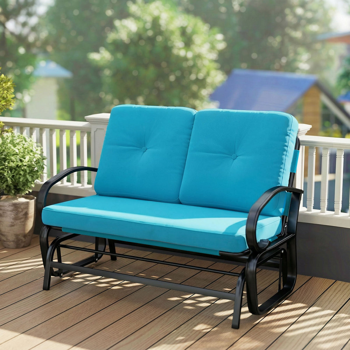 2-Person Outdoor Glider Bench with Cushions, Blue — product view 4