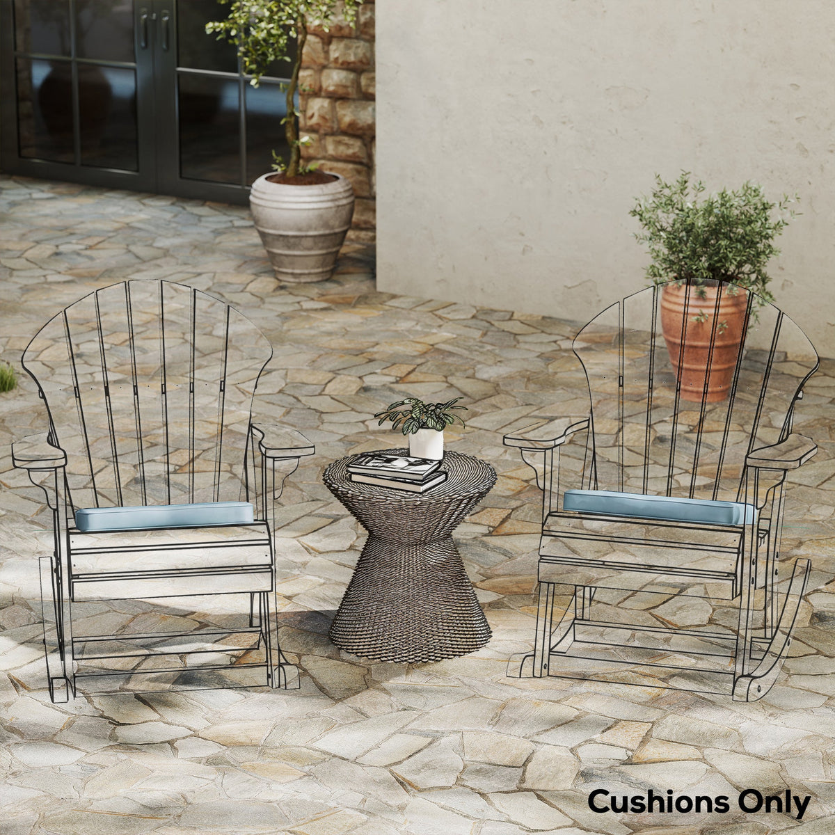Set of 6 Chair Cushion Seat Pads with Straps, Light Grey — product view 3