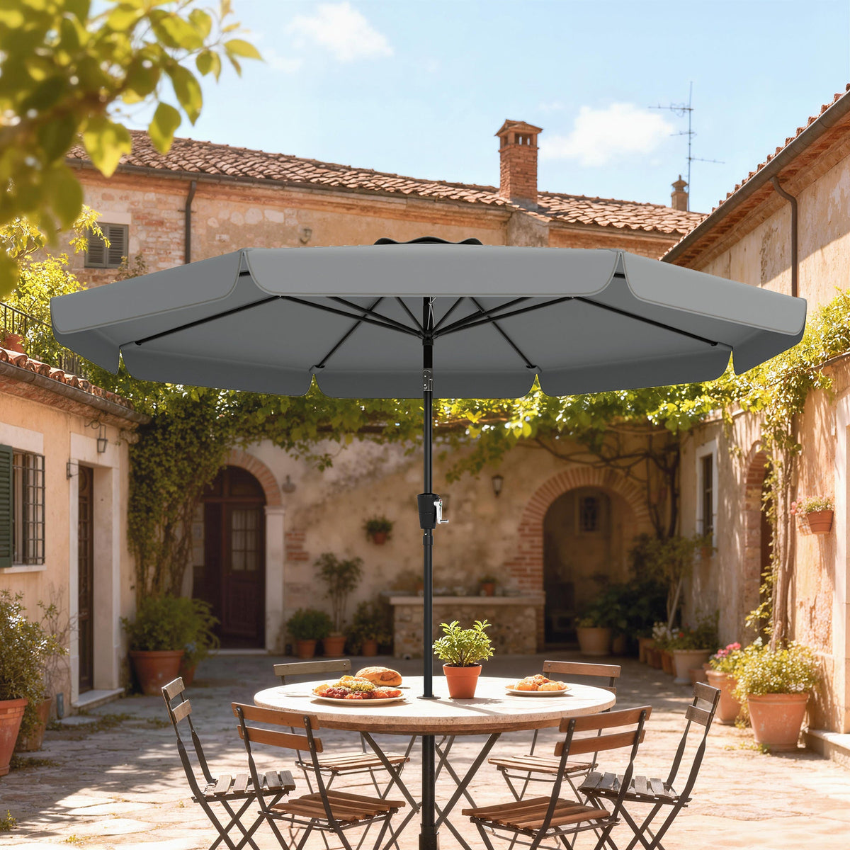 10ft Patio Umbrella with Push Button Tilt and Crank, Dark Grey — product view 4
