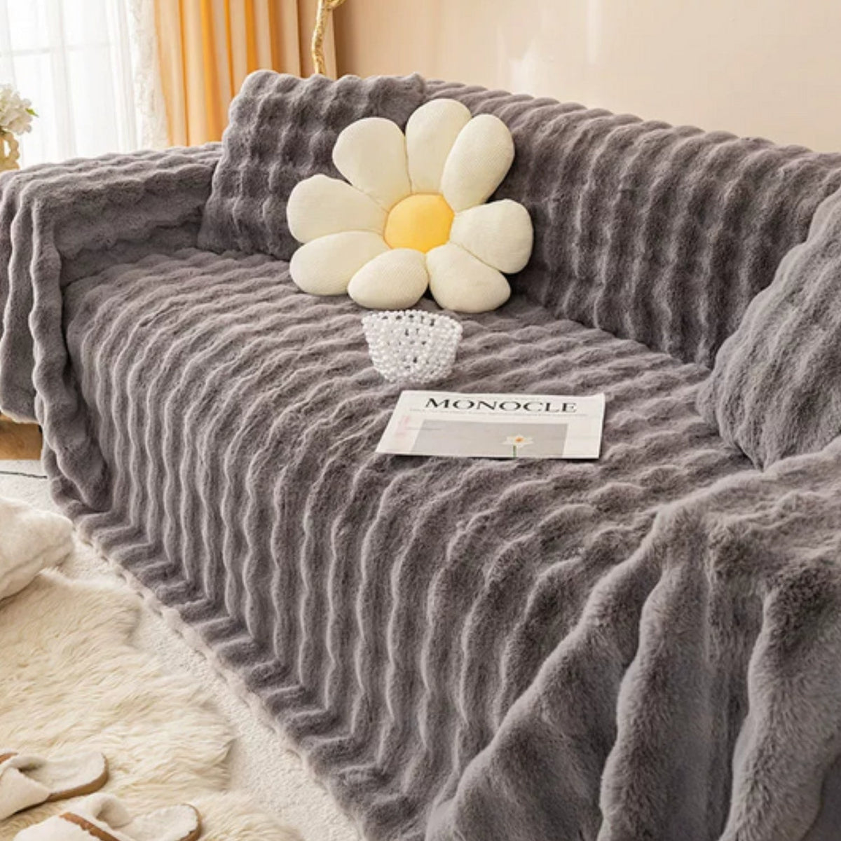 LoungeYard | Rabbit Faux Fur Blanket Soft Sofa Cover — product view 7