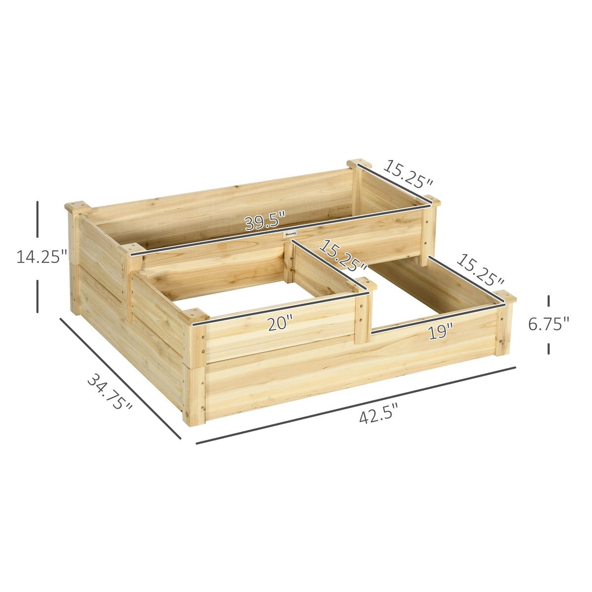 3-Tier Raised Garden Bed, 42.5" x 34.75" x 14.25", Natural — product view 5