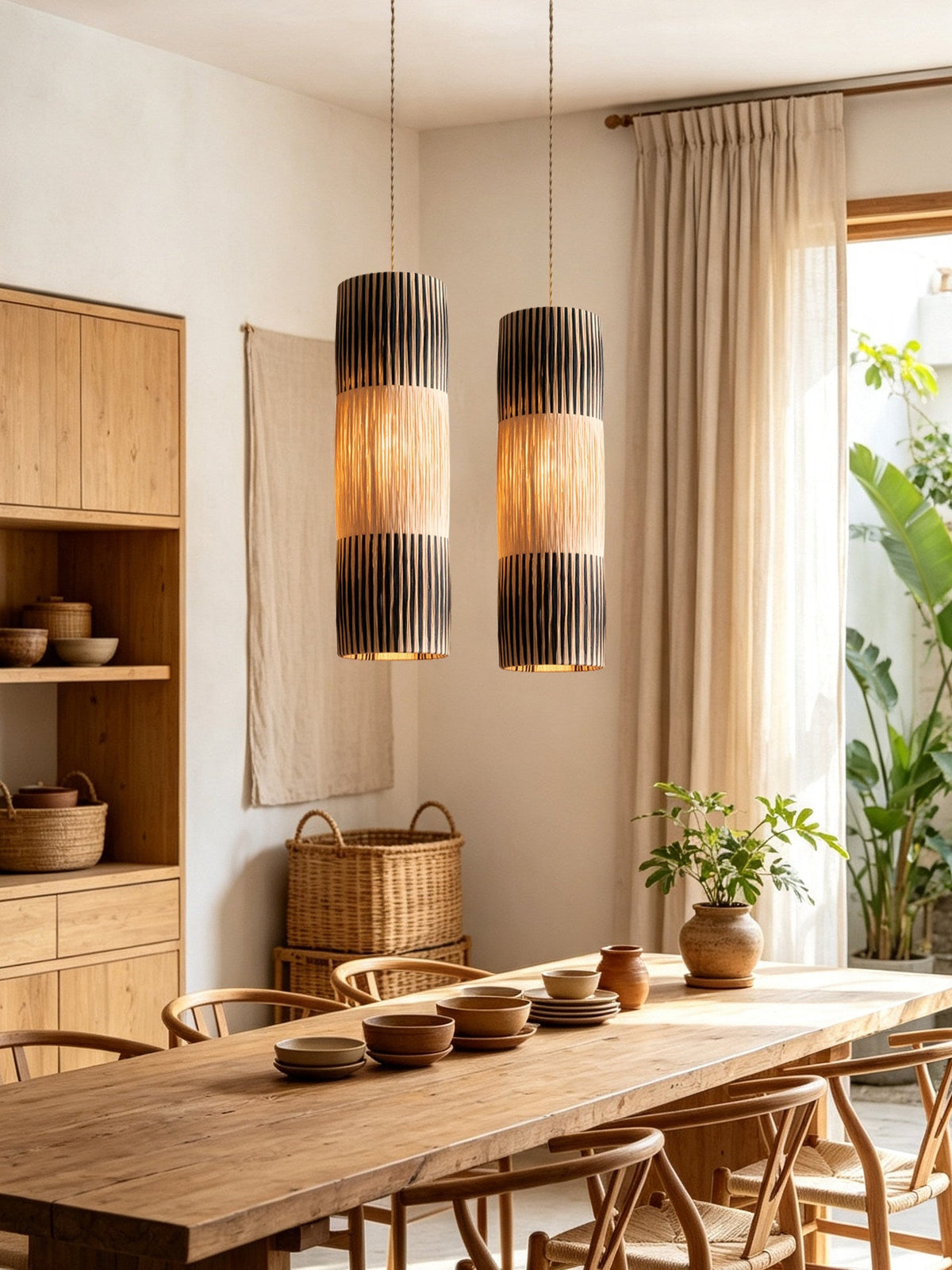Reed Woven Raffia Pendant Lamp — product view 2