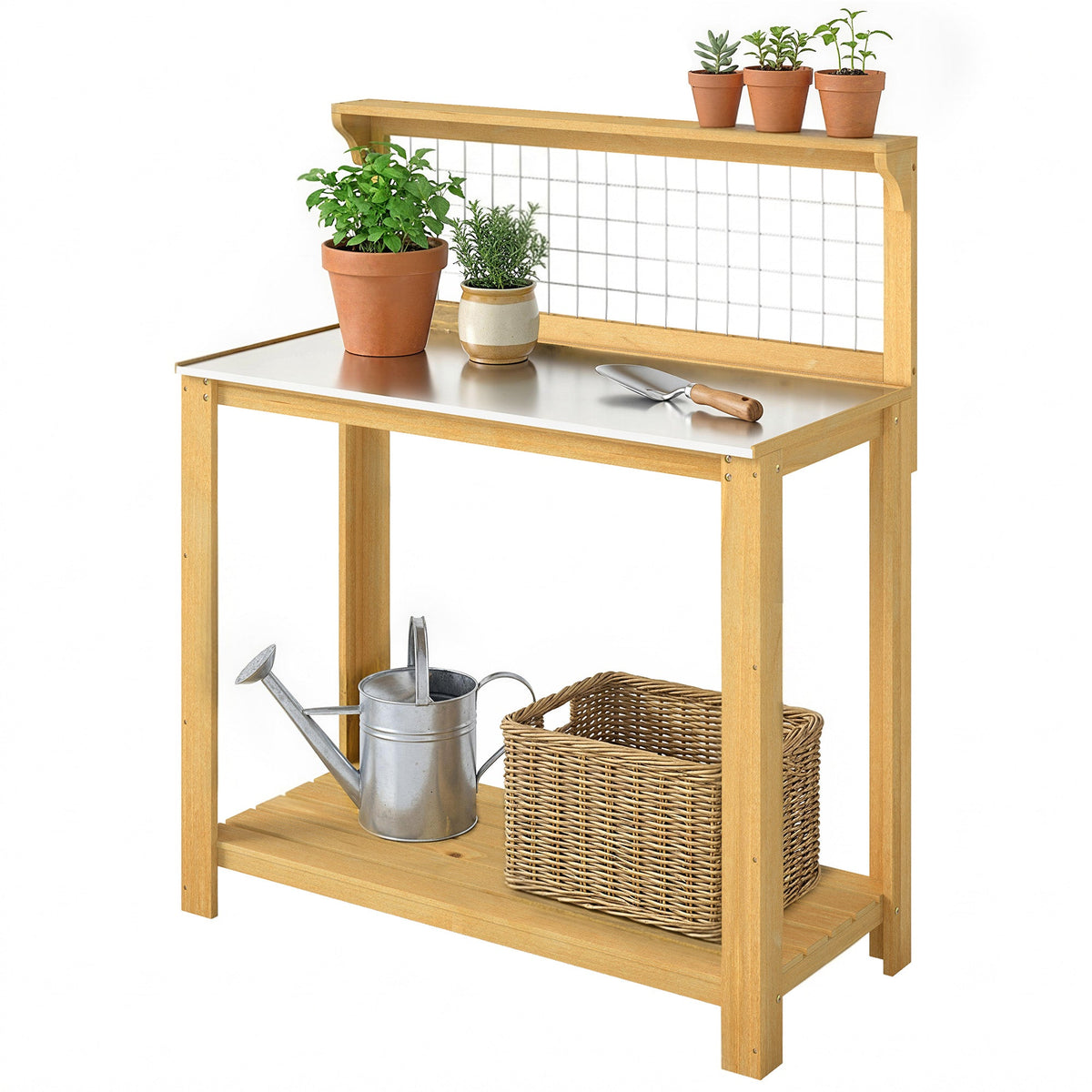 100 x 48 x 119 cm Potting Bench with Aluminium Worktop, Yellow — product view 2
