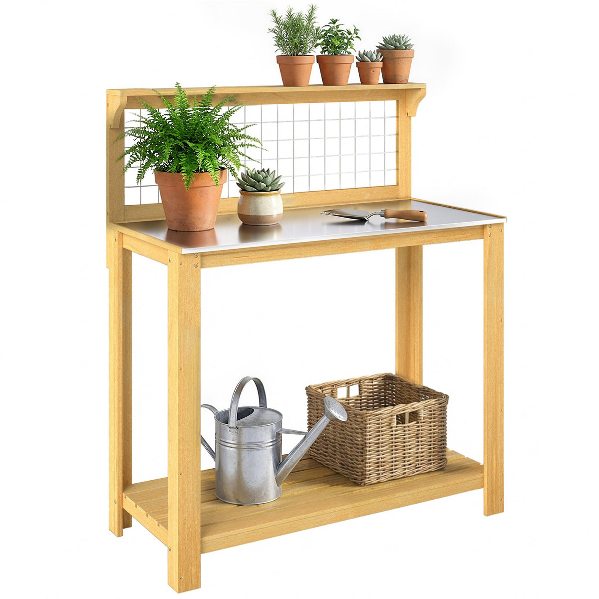 100 x 48 x 119 cm Potting Bench with Aluminium Worktop, Yellow — product view 1