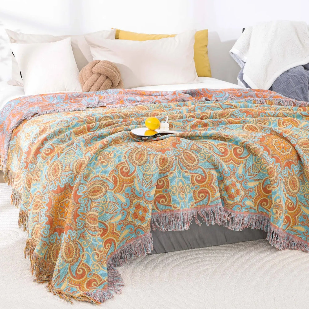 LoungeYard | Reversible Paisley Bohemian Cotton Blanket — product view 2