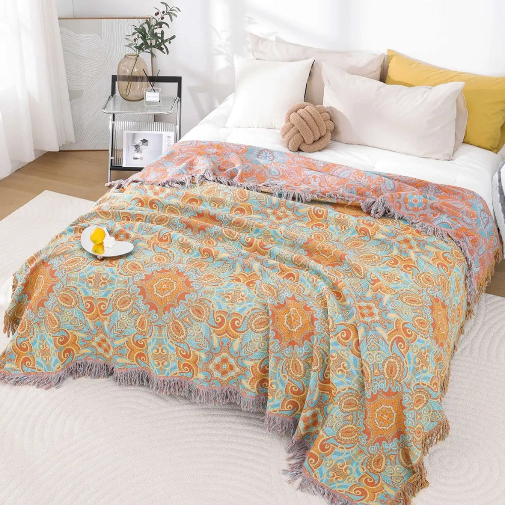 LoungeYard | Reversible Paisley Bohemian Cotton Blanket — product view 1