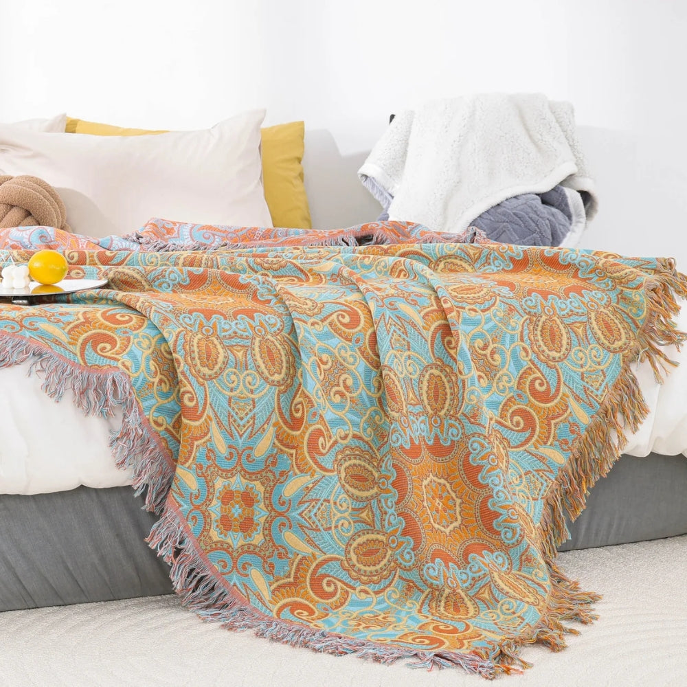 LoungeYard | Reversible Paisley Bohemian Cotton Blanket — product view 3