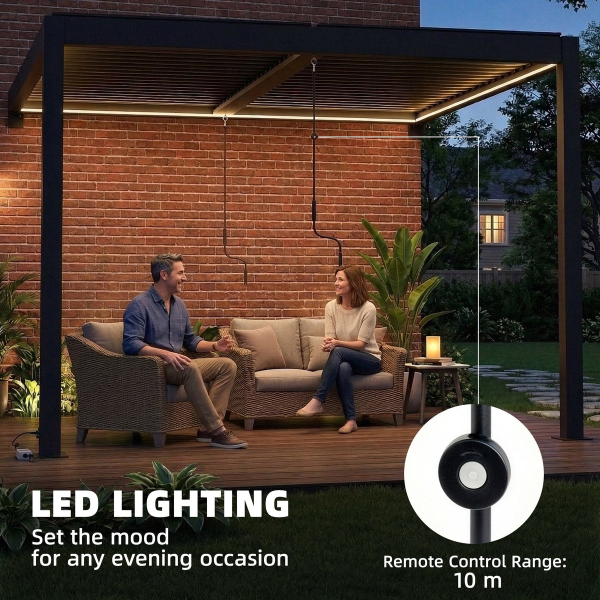 3 x 3 m Dark Grey Louvered Pergola with Adjustable Metal Roof, LED Lights — product view 6