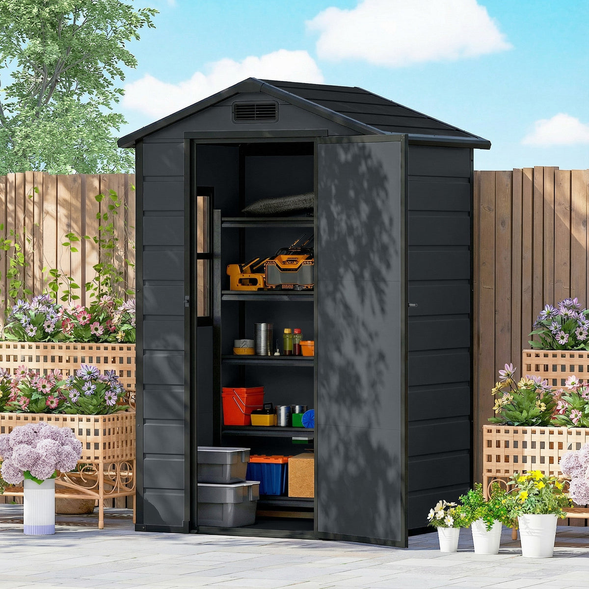 4' x 3' Plastic Garden Shed with Floor, Window and Vent, Dark Grey — product view 4