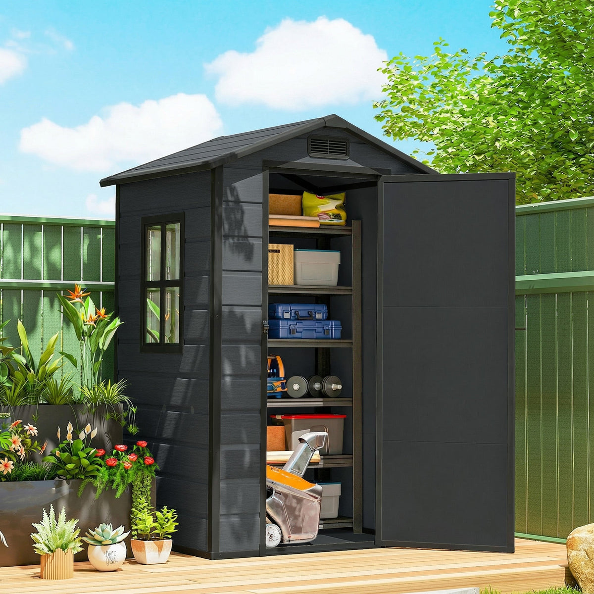 4' x 3' Plastic Garden Shed with Floor, Window and Vent, Dark Grey — product view 3