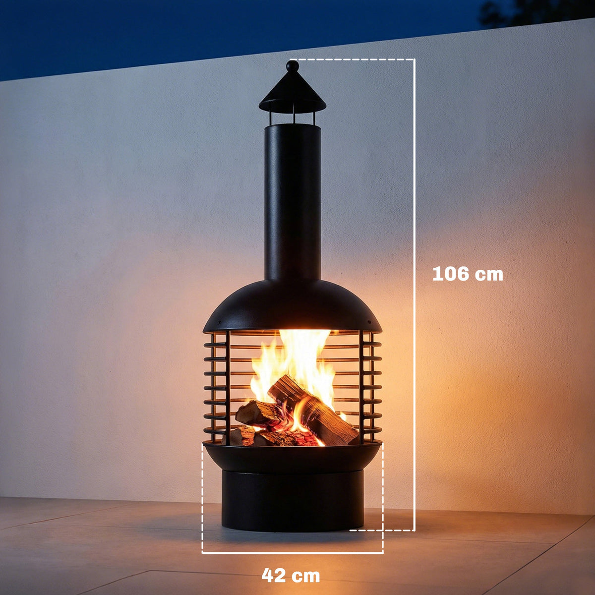 Chimney Fire Pit with Poker and Charcoal Grid, Black — product view 5