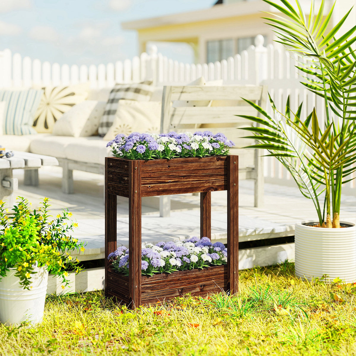 2-Tier Wooden Raised Planter with Liner, 60 x 25 x 70 cm — product view 3