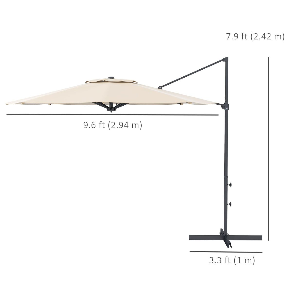 10ft Cantilever Patio Umbrella with 360° Rotation and Tilt, Khaki — product view 5