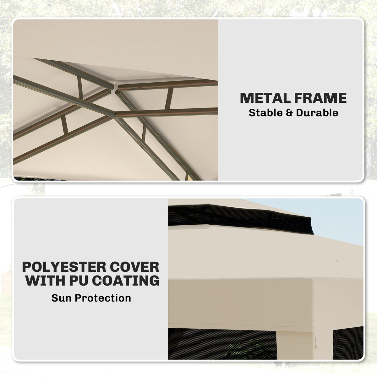 10' x 10' Canopy Tent with Mesh Netting and Double-Tier Roof, Beige — product view 7