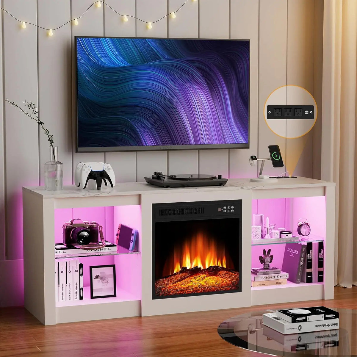 Electric Fireplace TV Stand for TVs up to 65 Inch, 18" Firebox, Modern Media Console Entertainment Center, Adjustable LED Flame for Living Rooms — product view 1
