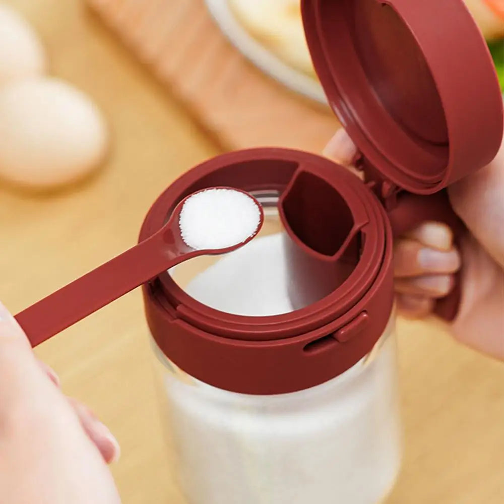 LoungeYard | Transparent Glass Lockable Airtight Seasoning Jar with Spoon — product view 7