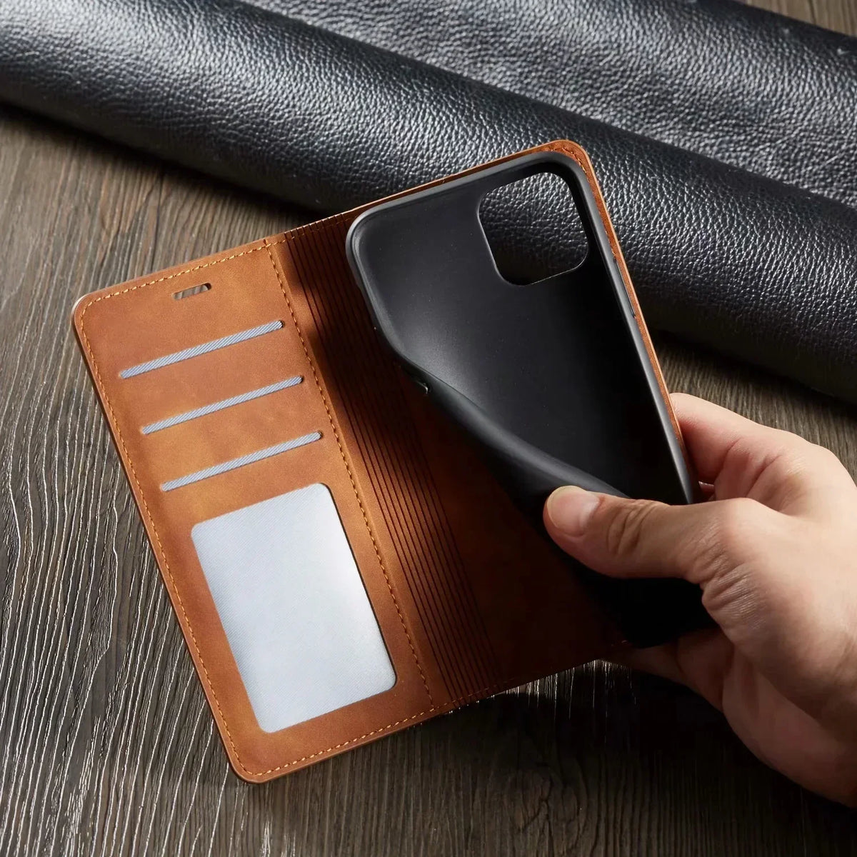 iPhone Leather Wallet Case | Magnetic Card Holder Function | Multiple Colors — product view 1