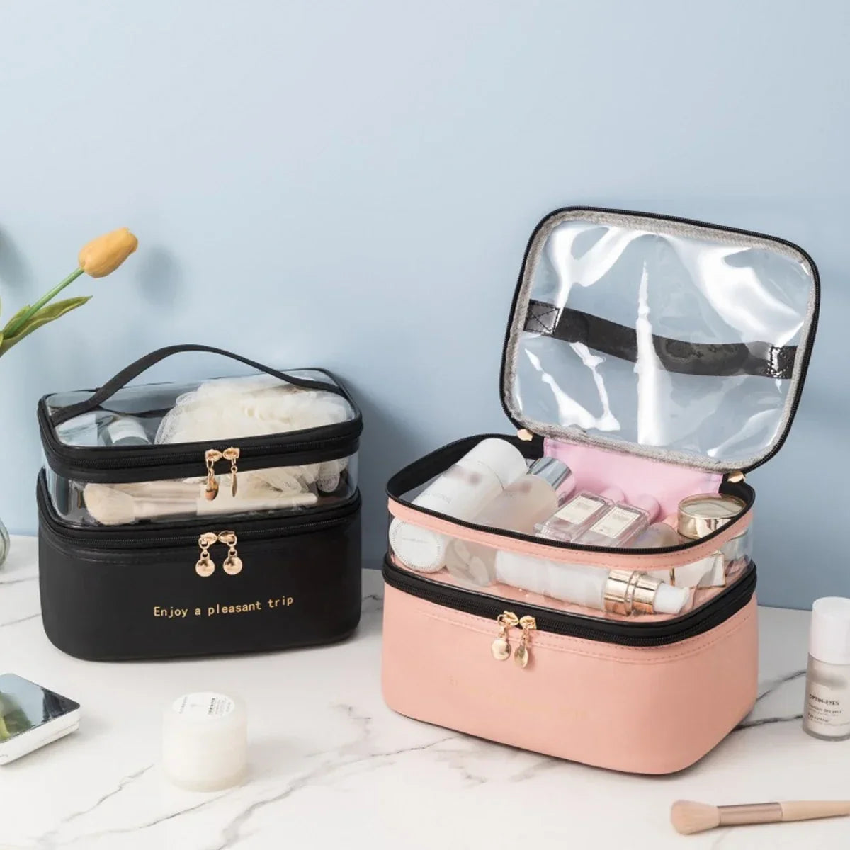 LoungeYard | Cosmetic Bag Lunavie | Double-Layer & Waterproof | Large Capacity | Transparent Lid — product view 2