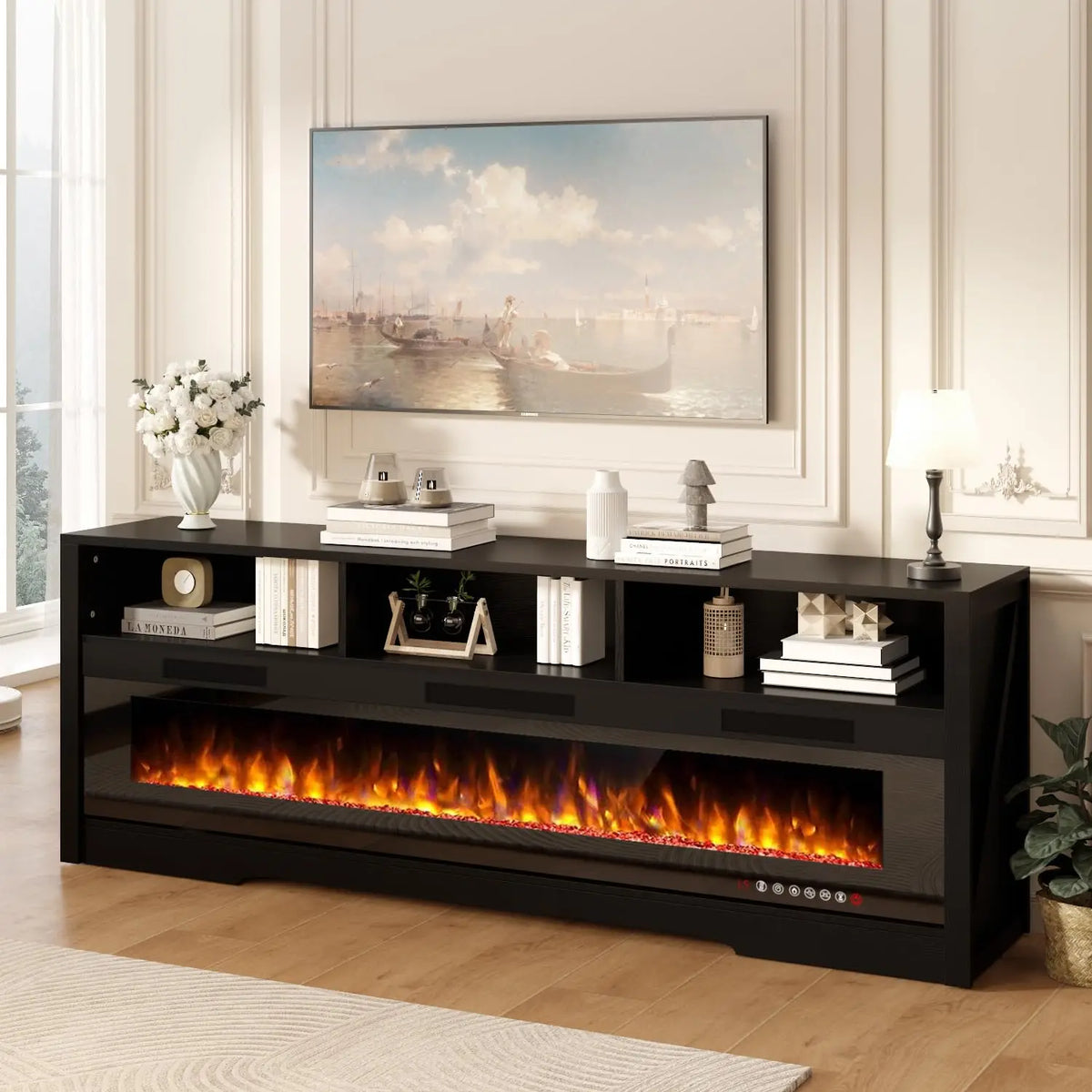65 Inch Electric Fireplace TV Stand for TVs up to 75 Inch, Glass Front, Modern Media Console Entertainment Center for Living Rooms — product view 1