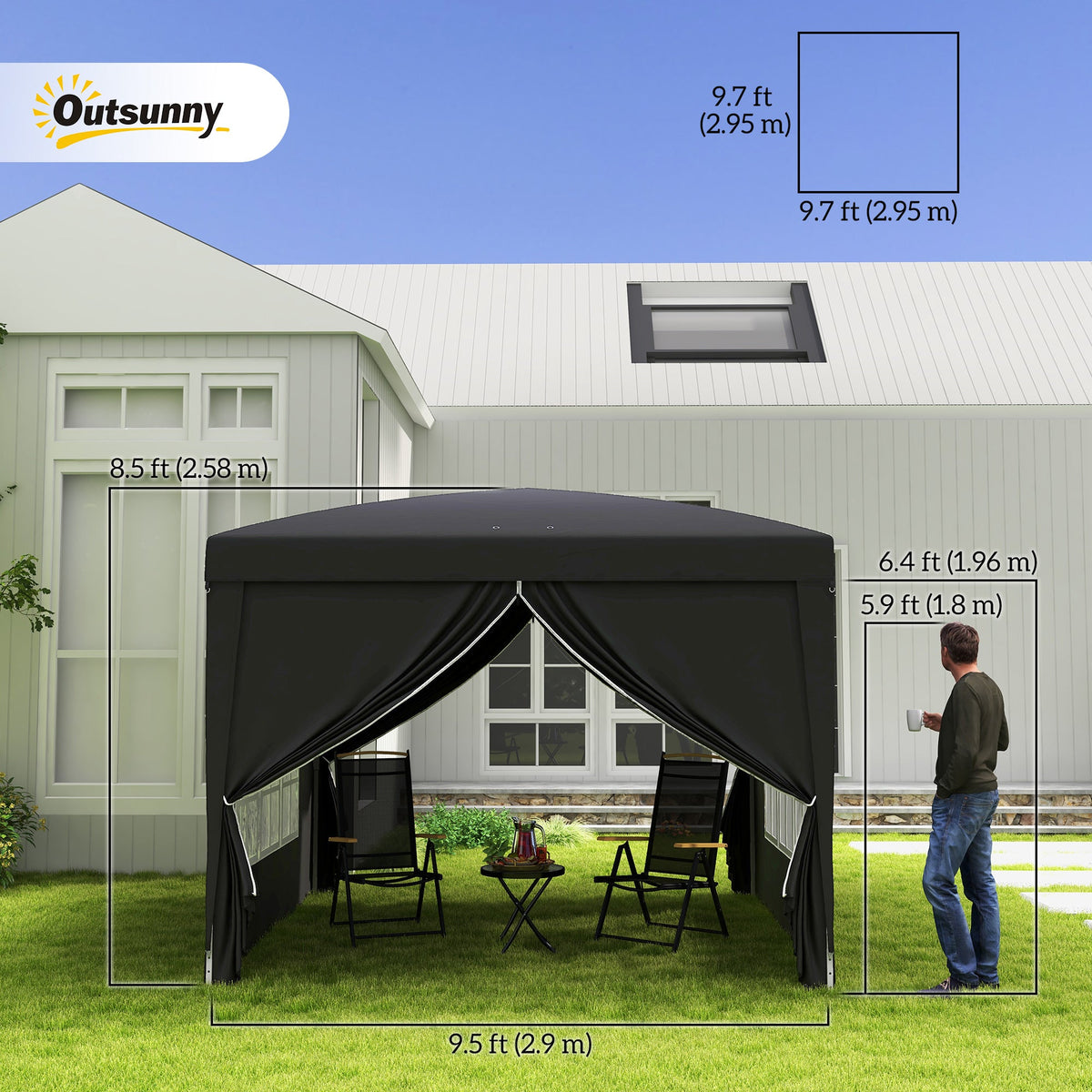 10' x 10' Pop-Up Party Tent Canopy with Carrying Bag for Outdoor Events, Black — product view 5