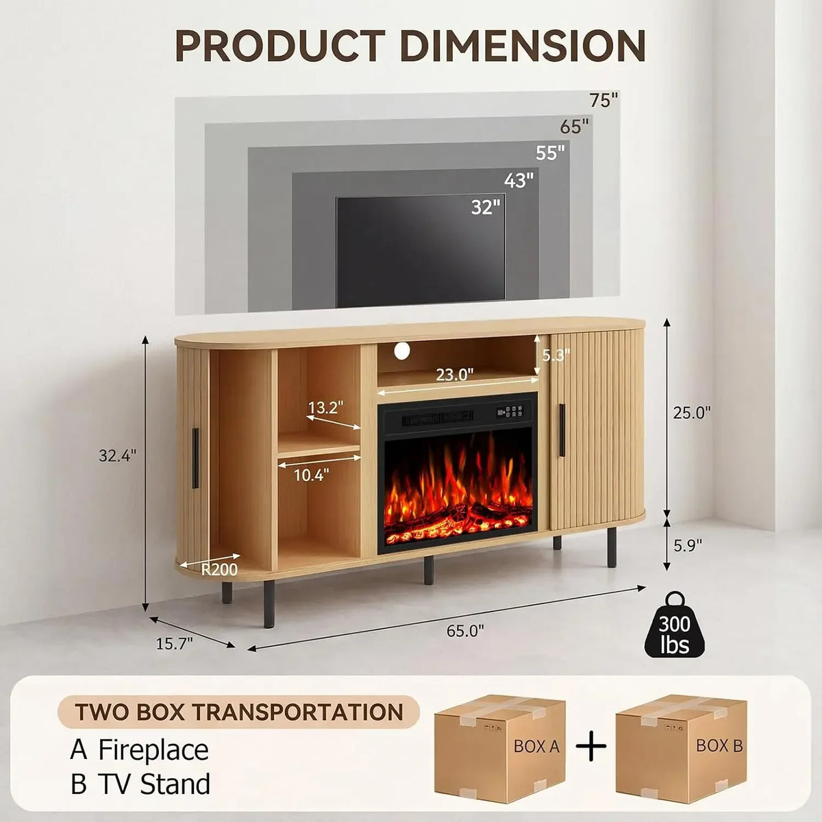 65 Inch Electric Fireplace TV Stand for TVs up to 75 Inch, Modern Media Console Entertainment Center for Living Rooms — product view 1