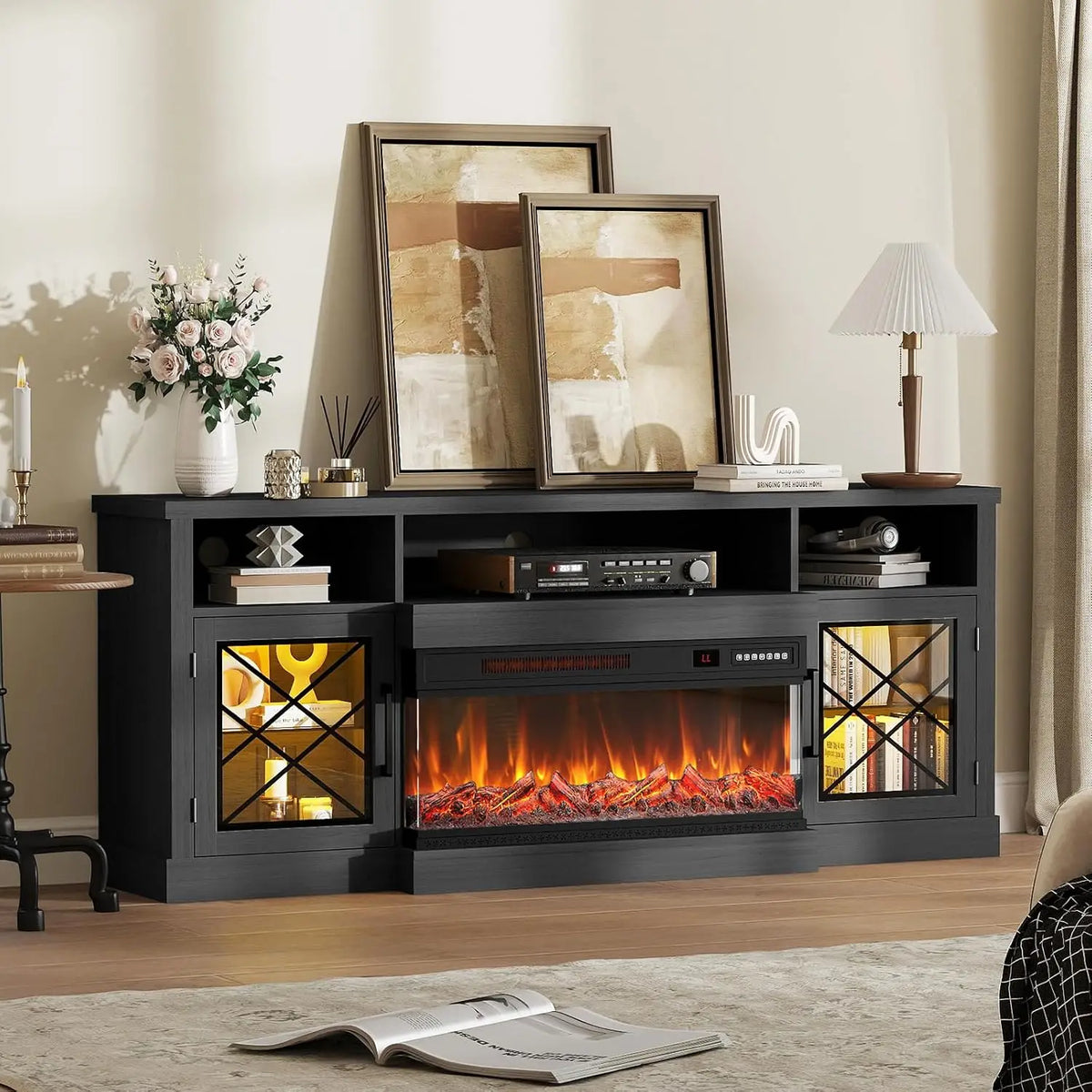 65 Inch Electric Fireplace TV Stand for TVs up to 75 Inch, 3-Sided Glass, Modern Media Console Entertainment Center for Living Rooms — product view 1