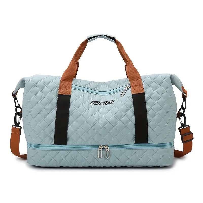 LoungeYard | Travessia Travel Bag with Shoe Compartment | Large Capacity & Argyle Design | Nylon Weekender for Sports, Short Trips & Everyday Use — product view 1