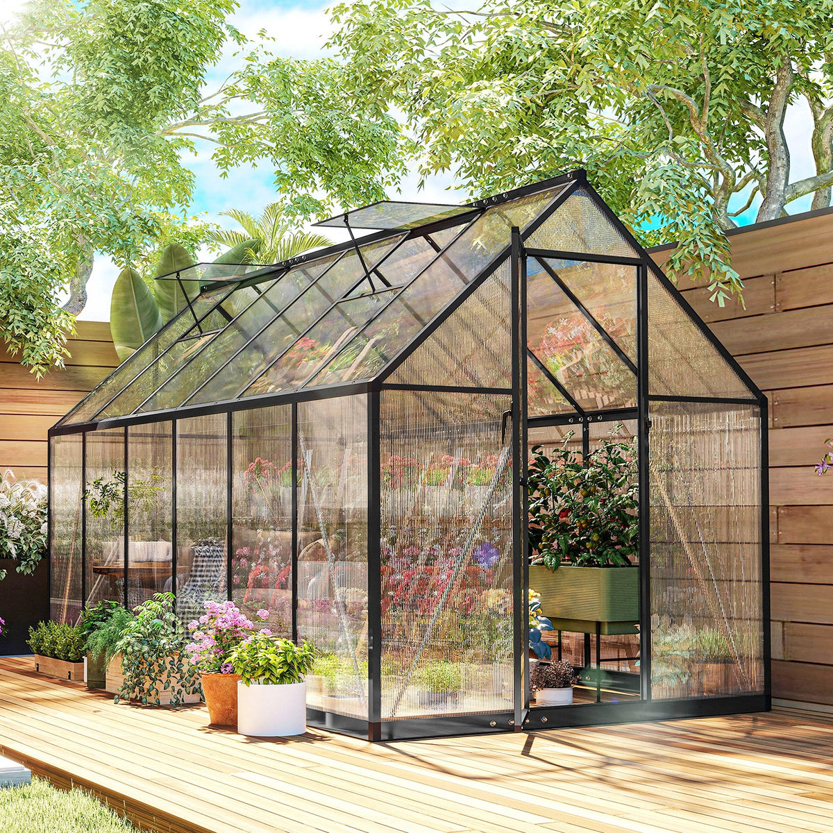 11' x 6' Polycarbonate Walk-in Greenhouse, Black — product view 4