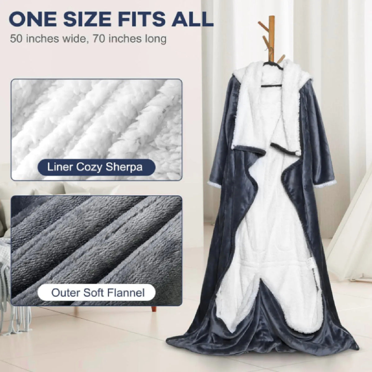 Electric Wearable Heated Blanket, 10 Heat Levels, Soft Flannel Sherpa, Auto Shut-Off and Overheat Protection for Sofa and Bed — product view 1
