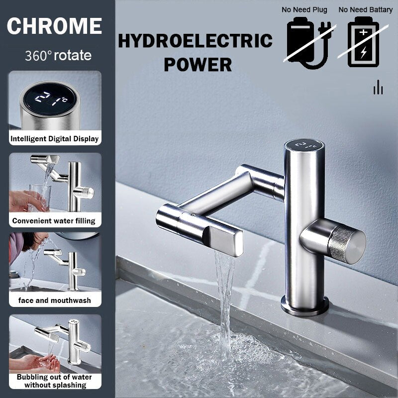 LoungeYard | Hydroelectric Rotating Modern Smart Waterfall Faucet — product view 3
