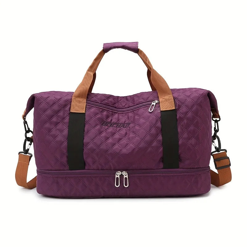 LoungeYard | Travessia Travel Bag with Shoe Compartment | Large Capacity & Argyle Design | Nylon Weekender for Sports, Short Trips & Everyday Use — product view 6