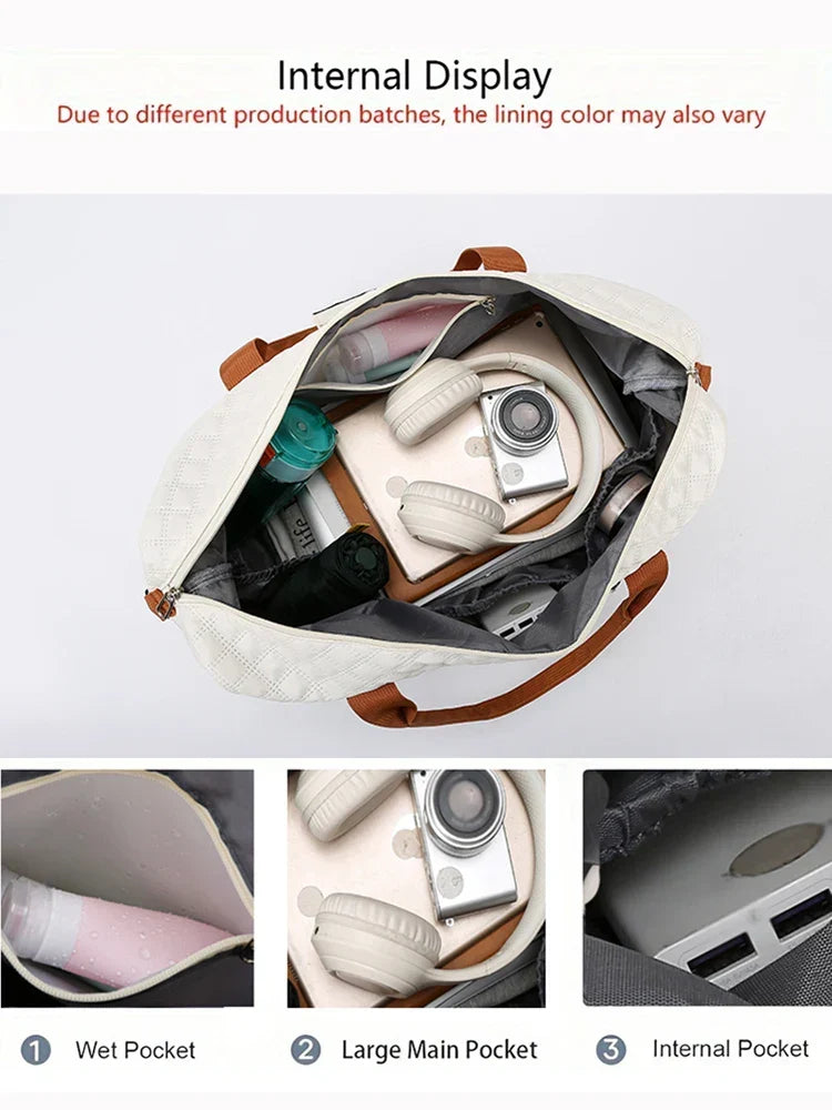 LoungeYard | Travessia Travel Bag with Shoe Compartment | Large Capacity & Argyle Design | Nylon Weekender for Sports, Short Trips & Everyday Use — product view 5