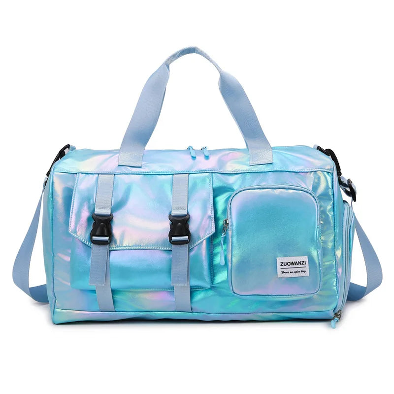 LoungeYard | Lumivista Holographic Travel Bag | Stylish Weekender Shoulder Bag with Shoe Compartment | Perfect for Weekend Trips & Short Journeys — product view 6
