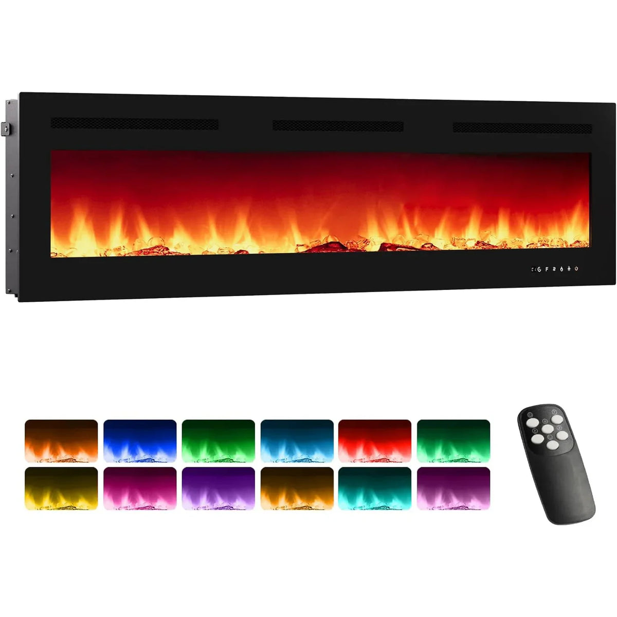 Wall Mounted & Recessed Electric Fireplace with Remote Control, Adjustable Flame Color & Brightness, Timer — 30 to 72 Inch Linear Fireplace Insert — product view 2