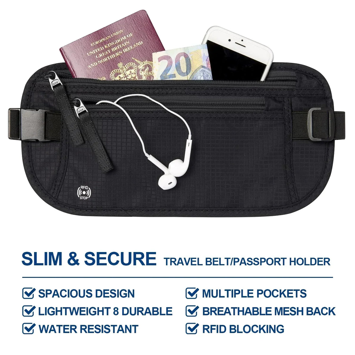 LoungeYard | SafeGuard Waist Bag | RFID Protection | Adjustable & Compact for Travel — product view 2