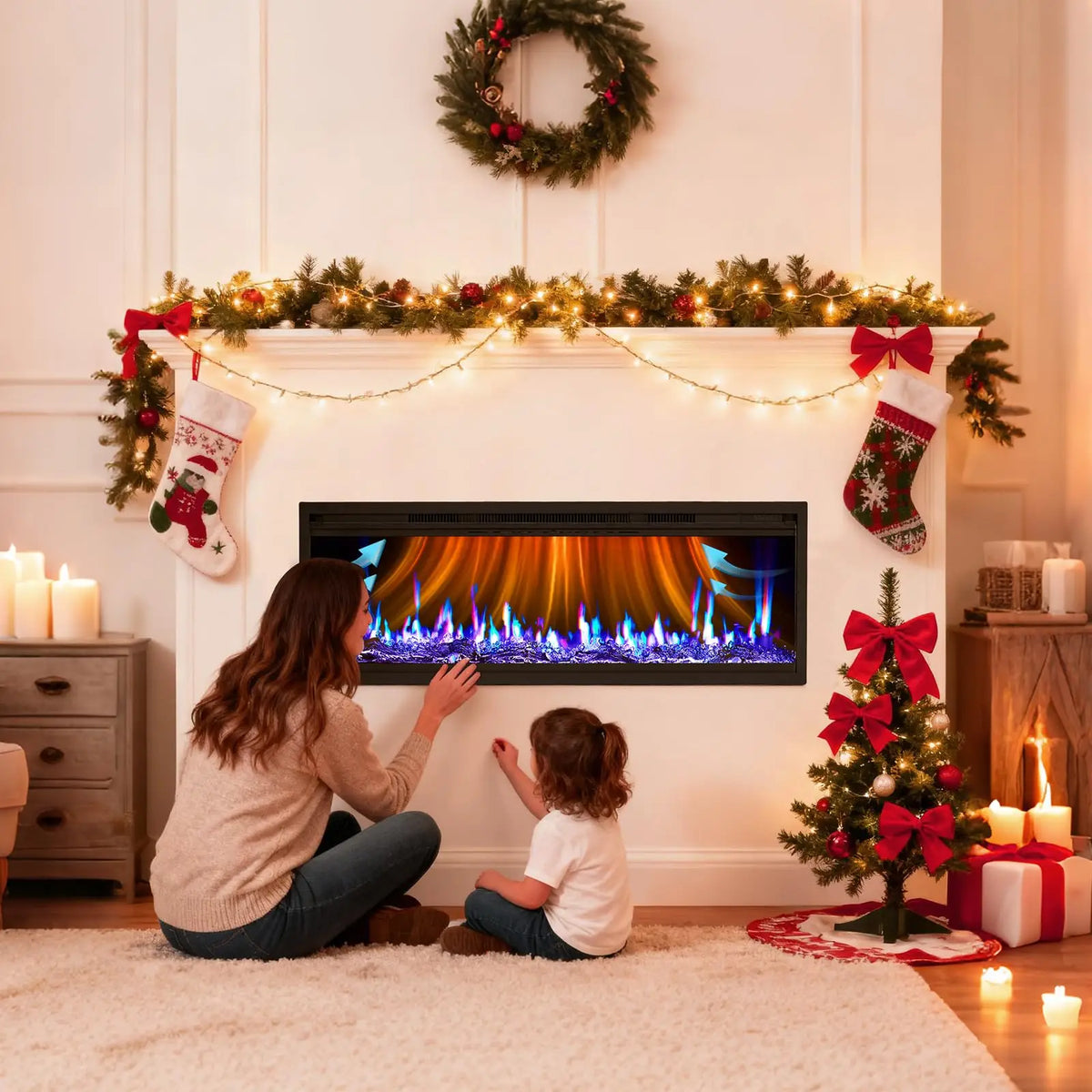 Ultra-Slim Wall Mounted Electric Fireplace, Recessed Linear Fireplace Heater 5000 BTU with Remote & Timer — 42, 50, 60, 68 Inch — product view 2