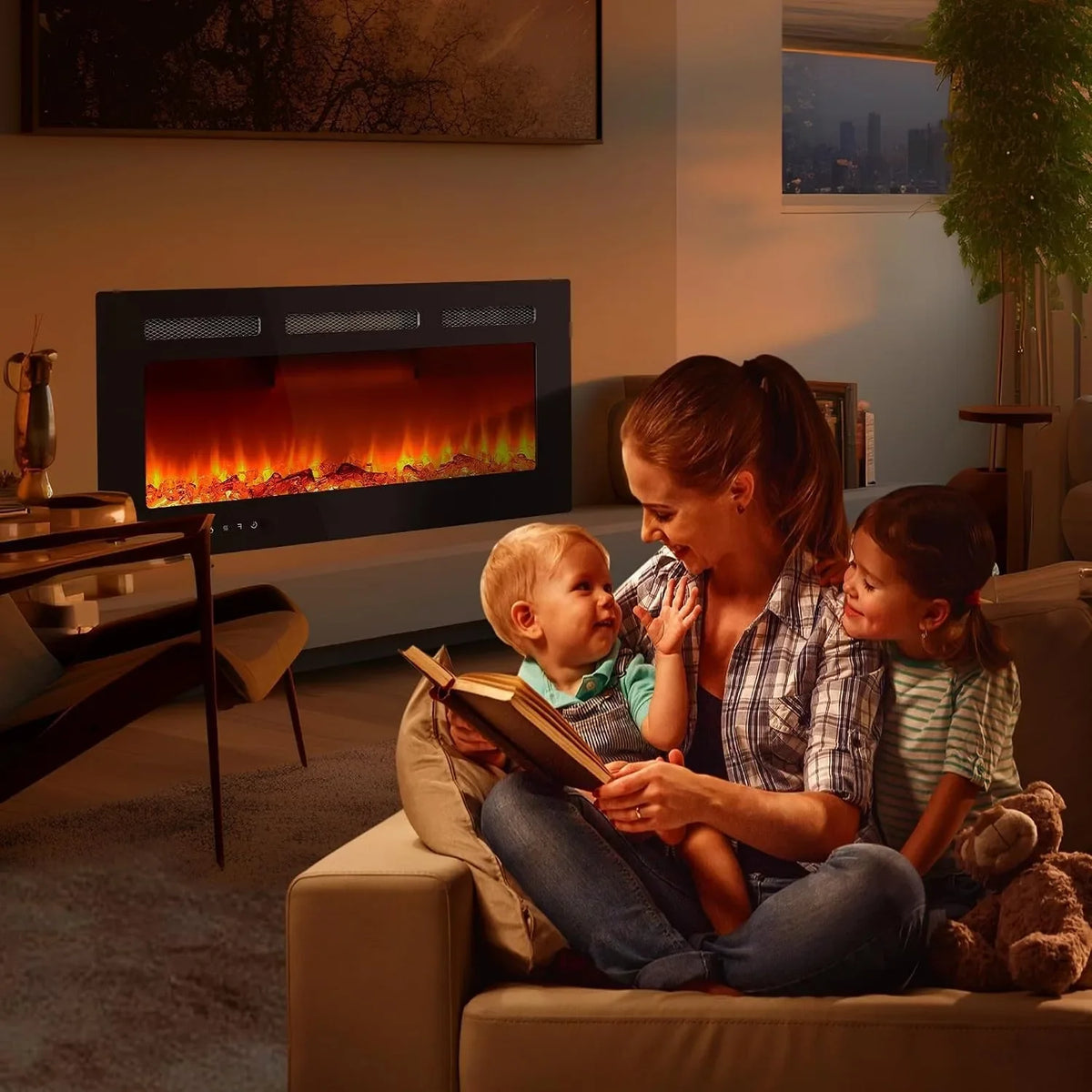 42 Inch Recessed Electric Fireplace, Slim Wall Mounted Fireplace Insert with 12 Flame Colors, 750W/1500W Heater — product view 2