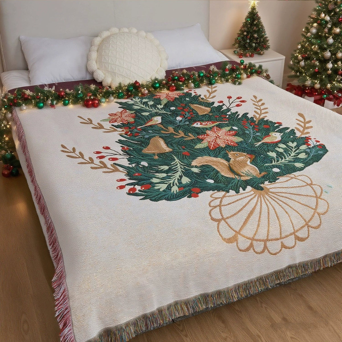 Christmas Squirrel Tree Jacquard Tapestry Throw — product view 2