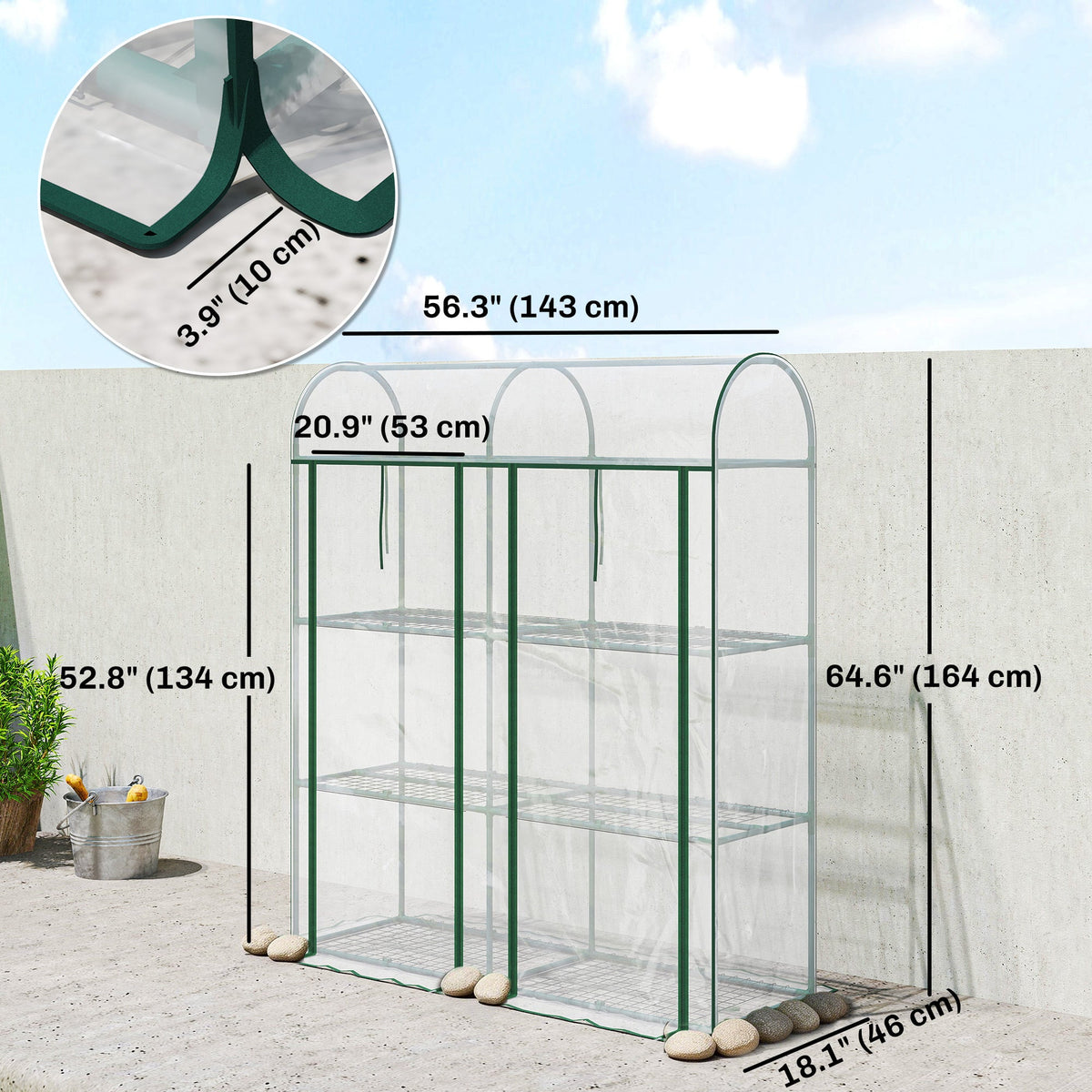 3 Tier Mini Greenhouse with 2 Roll-up Doors, 56.3" x 18.1" x 64.6" — product view 5