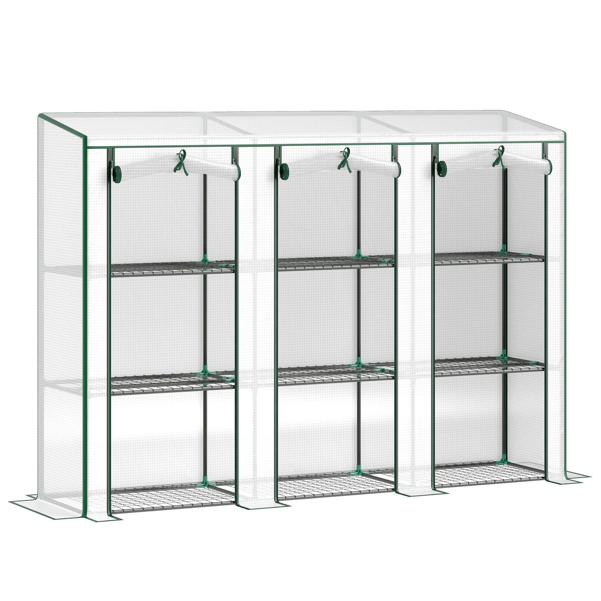 Lean-to Greenhouse 84.6" x 18.1" x 56.7" with 3 Shelves & 3 Rollup Doors, White — product view 2