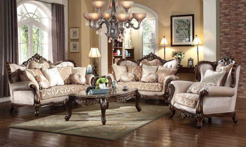 Mc Ferran Bridgette Multi-Tone Fabric 2-Piece Sofa and Love Seat Set with Wood Trim – SF8900 — product view 1