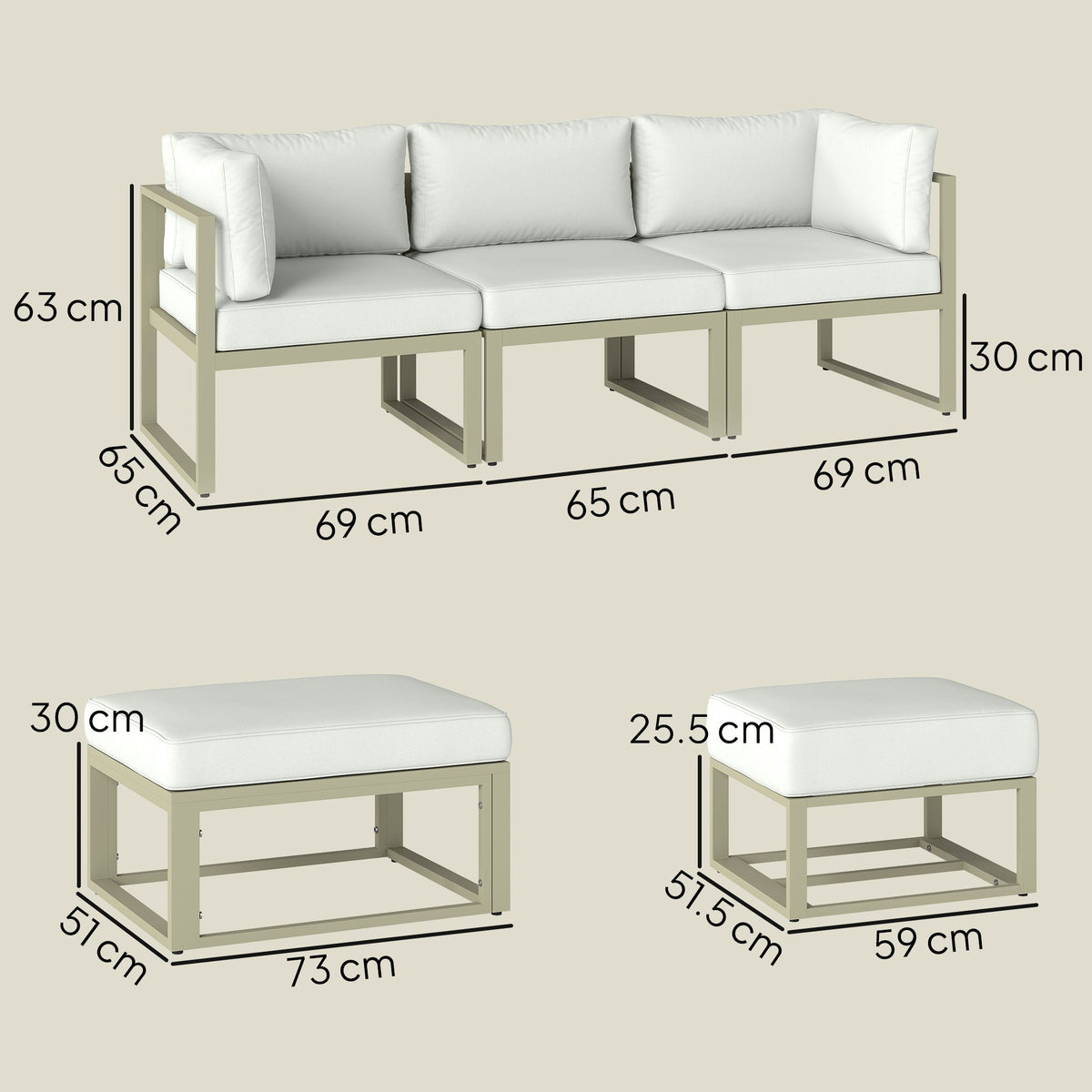 6 Piece Garden Daybed Set with Coffee Table and Footstool, Cream White — product view 5