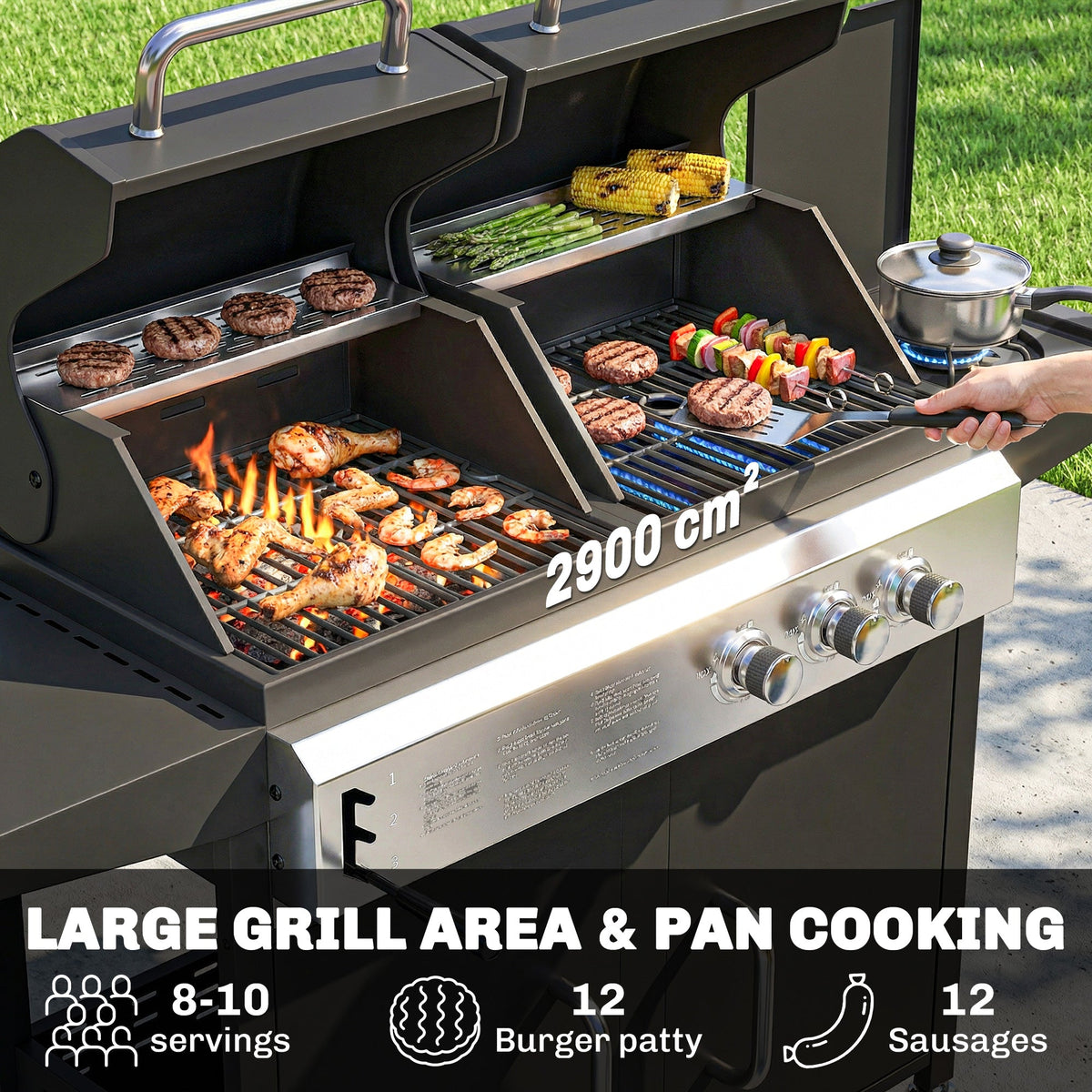 2+1 Burner Hybrid Dual Fuel BBQ Grill with Cabinet, Black — product view 7