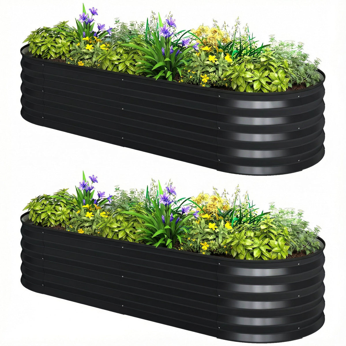 Set of 2 Galvanised Raised Beds with Stakes, 150 x 60 x 30 cm, Dark Grey — product view 2
