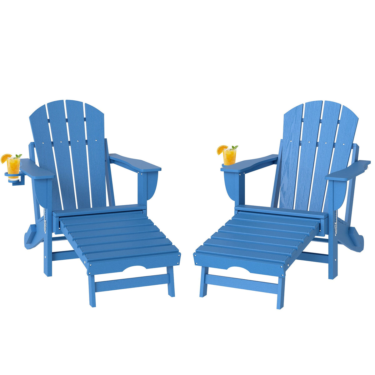 2 Piece Folding Adirondack Chairs with Ottoman and Cup Holder, Blue — product view 2