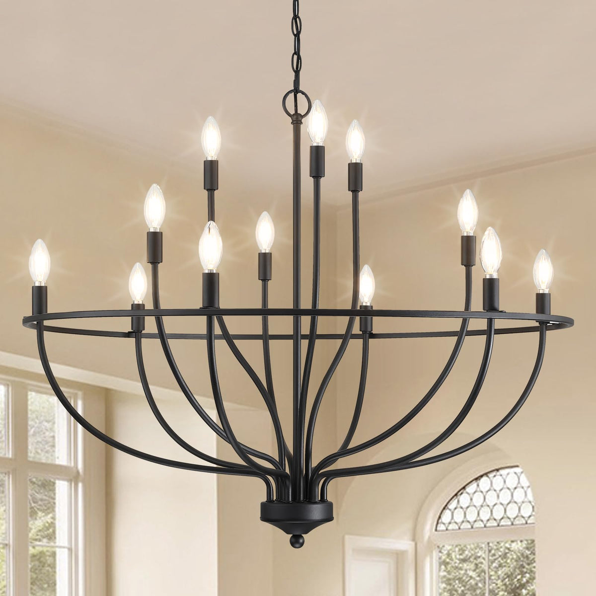 Silva Industrial Metal Candle Chandelier Black/Champagne Living Room/Bedroom — product view 4