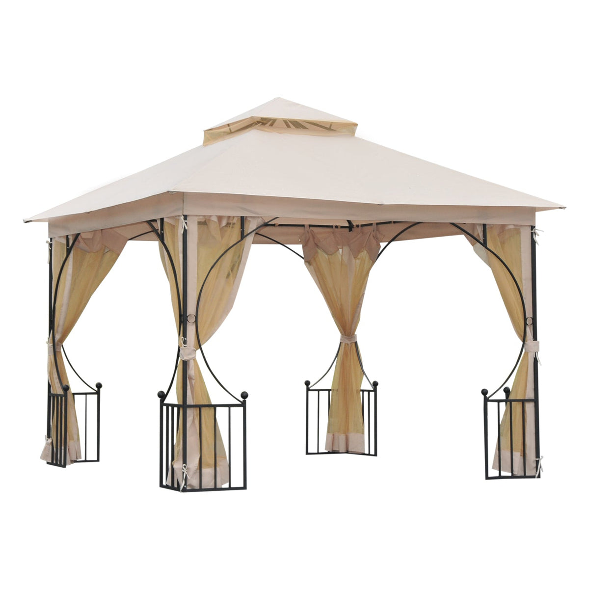 3 x 3m Garden Gazebo with Double Tier Roof & Netting, Beige — product view 1